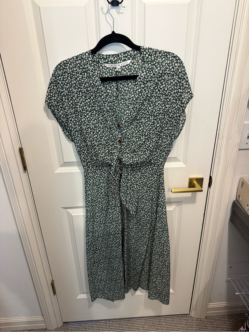 Veronica Beard Green Floral Midi Dress with Tie Waist